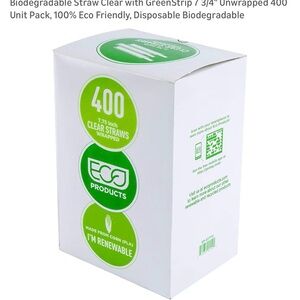 Biodegradable Straws 400 count Clear with Green Strip Not Paper New Open Box